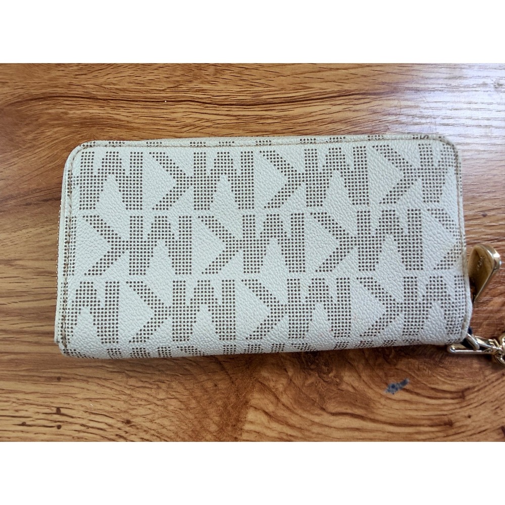 Michael Kors Jet Set MK Logo Zip Around Wristlet Wallet Vanilla Monogram Gold OS - Picture 9 of 16